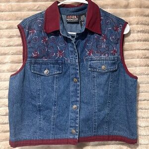 Vintage Denim Vest with Embroidered Details and metal buttons